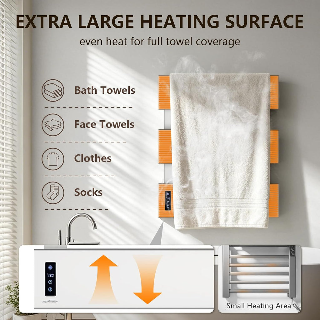 Towel Warmers for Bathroom, Heated Towel Rack Wall Mounted, Brushed Nickel | 21.6" X 17.7" Smart LED Control, Plug-in