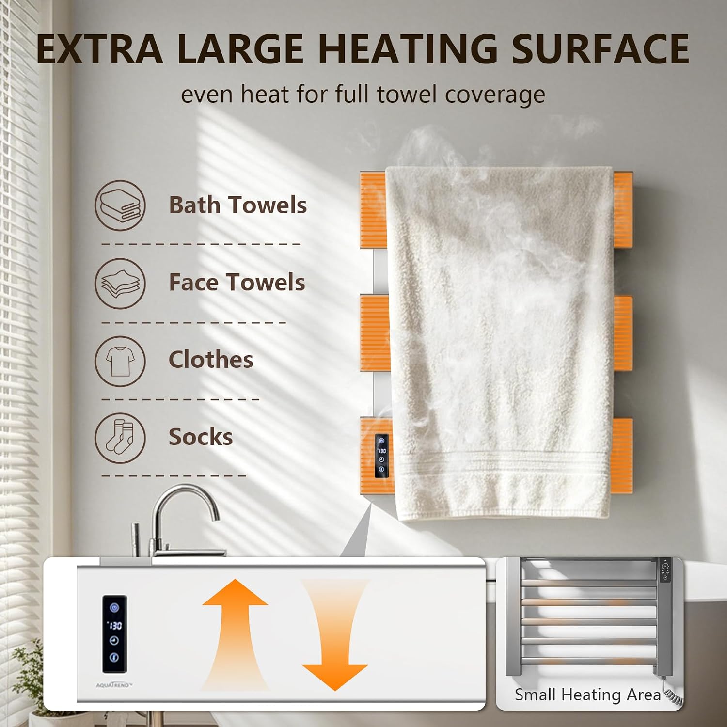 Towel Warmers for Bathroom, Heated Towel Rack Wall Mounted, Brushed Nickel | 21.6" X 17.7" Smart LED Control, Plug-in