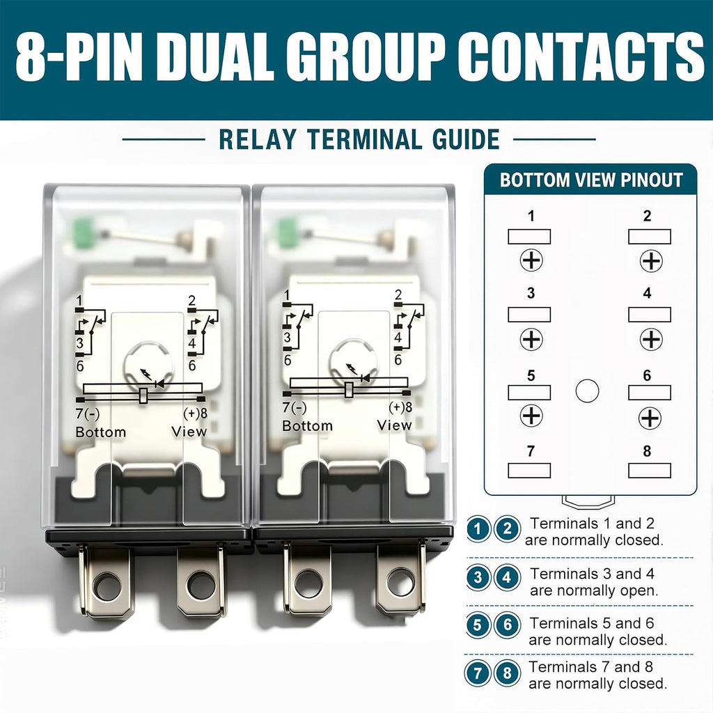 mxuteuk 2pcs JQX-13FL DC 12V Coil 8 Pin 10A DPDT LED Indicator Electromagnetic Power Relay, with Base, with DIN Rail Slotted Aluminum