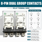 mxuteuk 2pcs JQX-13FL DC 12V Coil 8 Pin 10A DPDT LED Indicator Electromagnetic Power Relay, with Base, with DIN Rail Slotted Aluminum