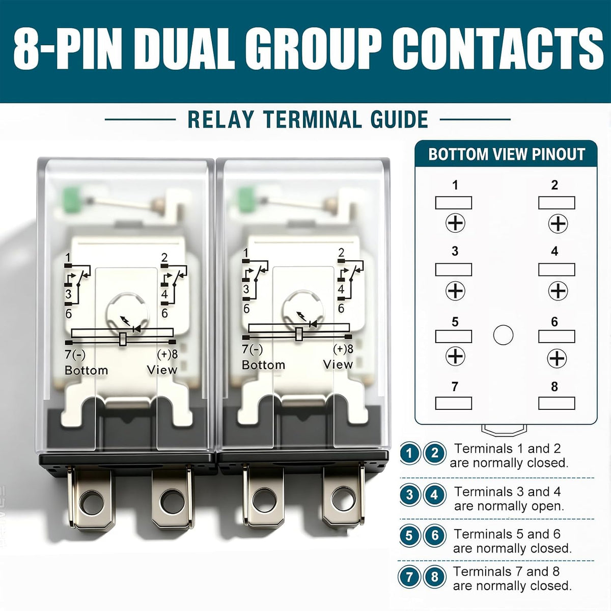 mxuteuk 2pcs JQX-13FL DC 12V Coil 8 Pin 10A DPDT LED Indicator Electromagnetic Power Relay, with Base, with DIN Rail Slotted Aluminum