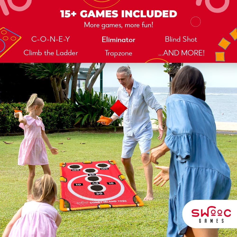 Games - Coney Island Toss - Arcade Style Cornhole Board Set w/Carrying Case & 15+ Games - Corn Hole Games for Adults