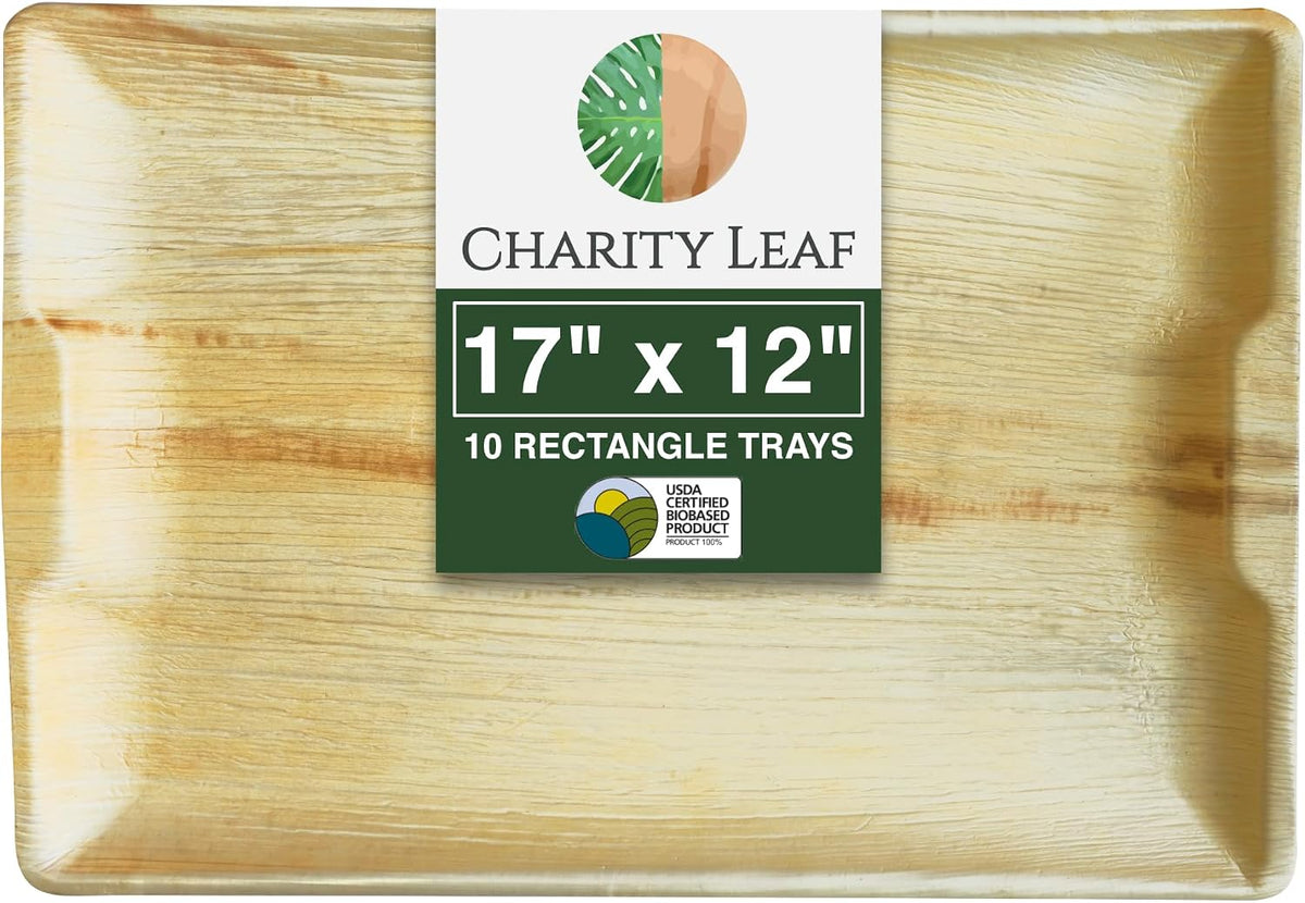 Disposable Bamboo 17" x 12" Rectangle Trays (10 Pieces) Bamboo Serving Platters, Disposable Boards, Eco-Friendly