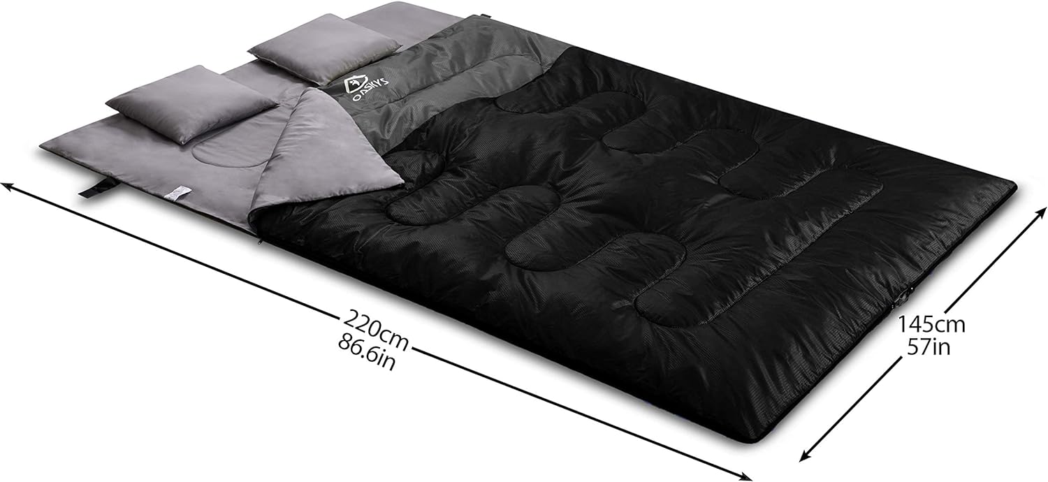 Double Sleeping Bag for Adults with 2 Pillows - Queen Size XL Waterproof Sleeping Bag for All Season Camping Hiking