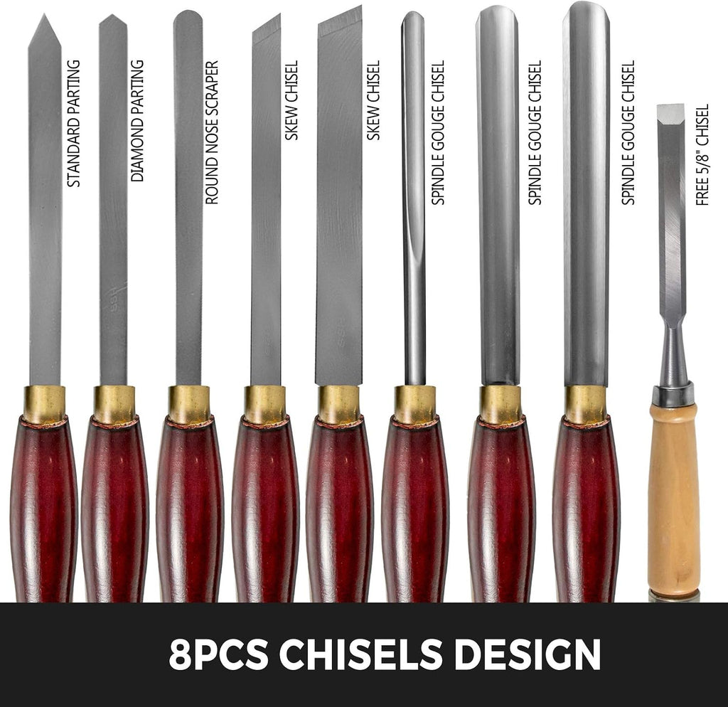 8-Piece Wood Lathe Chisel Kit, HSS Steel Blades, Woodworking Turning Tools with Wooden Storage Case, Ideal for Wood