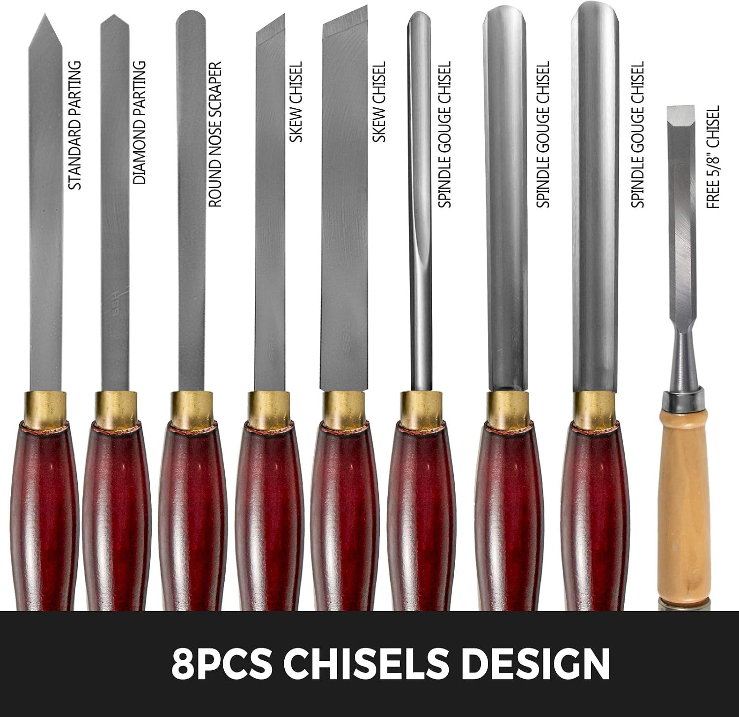 8-Piece Wood Lathe Chisel Kit, HSS Steel Blades, Woodworking Turning Tools with Wooden Storage Case, Ideal for Wood