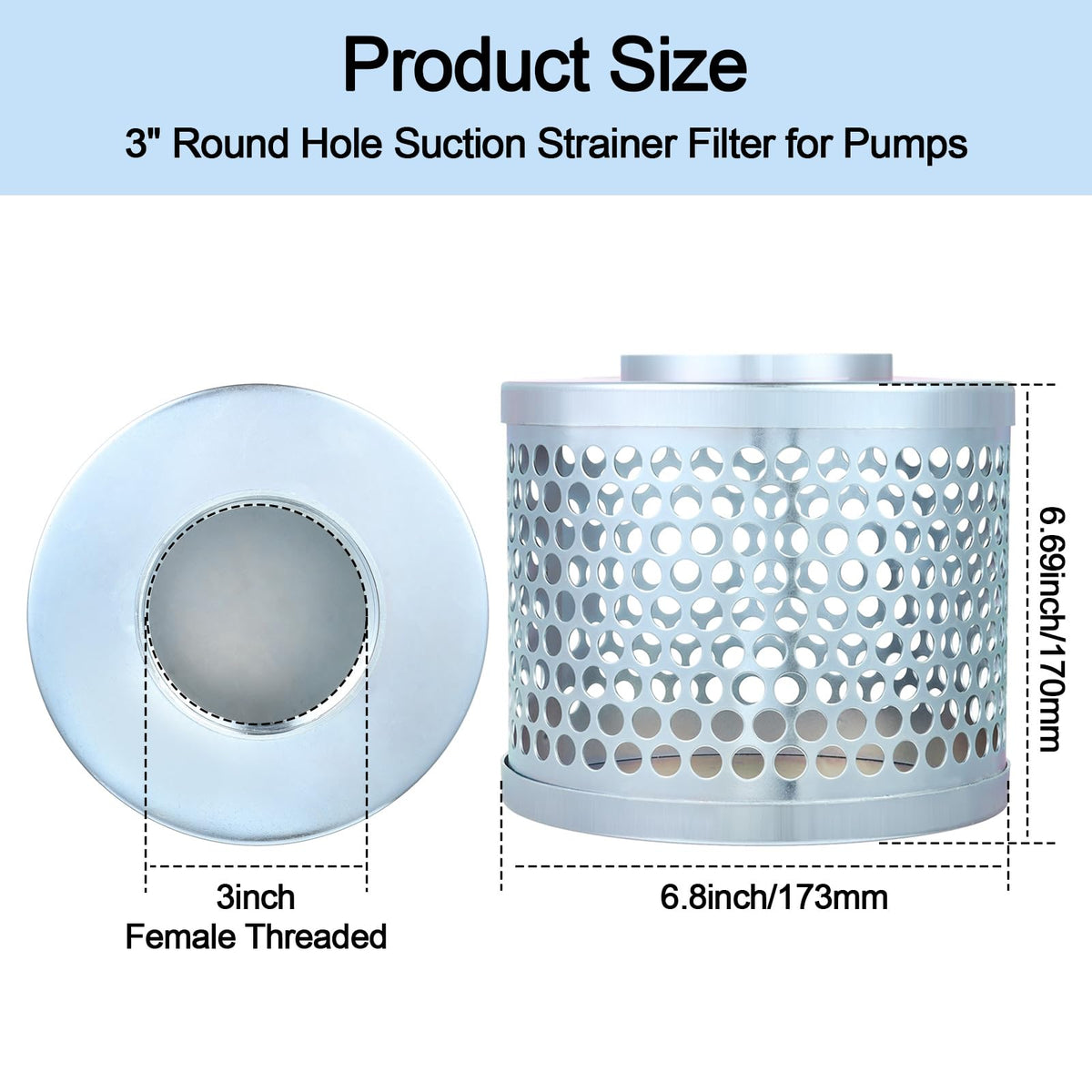 Carbon Steel Round Hole Suction Strainer Filter for Water Pumps - 3 inch