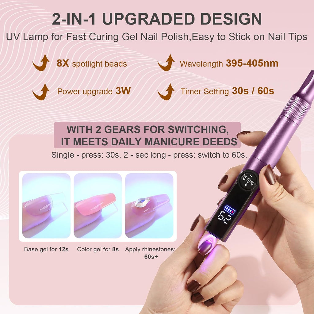 Electric Nail Drill Rechargeable Professional,2 in 1 Nail Grinder & UV Lamp Combo,35000 RPM,Portable Cordless Nail