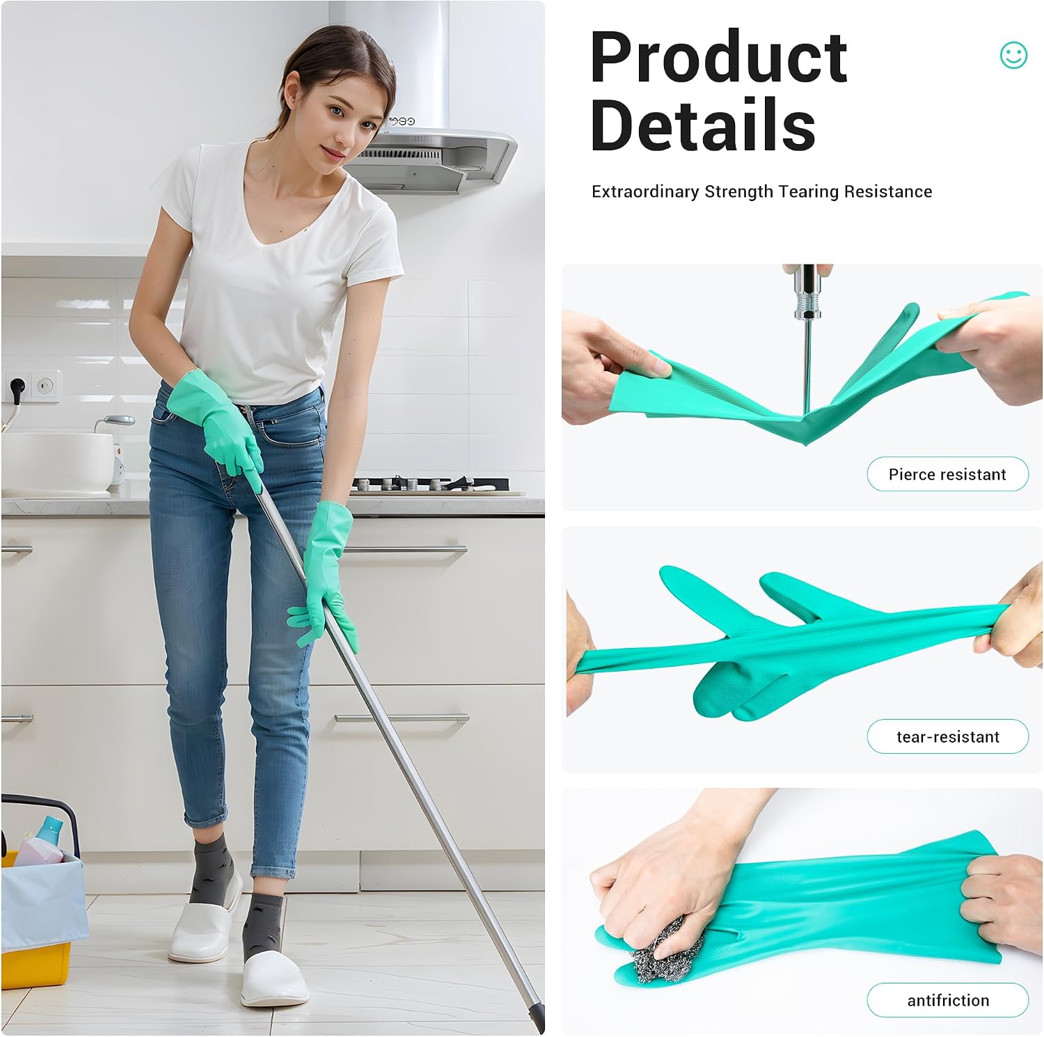 Chemical Resistant Nitrile Gloves, Latex Rubber Free, 1 Pair, L | 15mil,Reusable Heavy Duty Diswashing Gloves, Resist