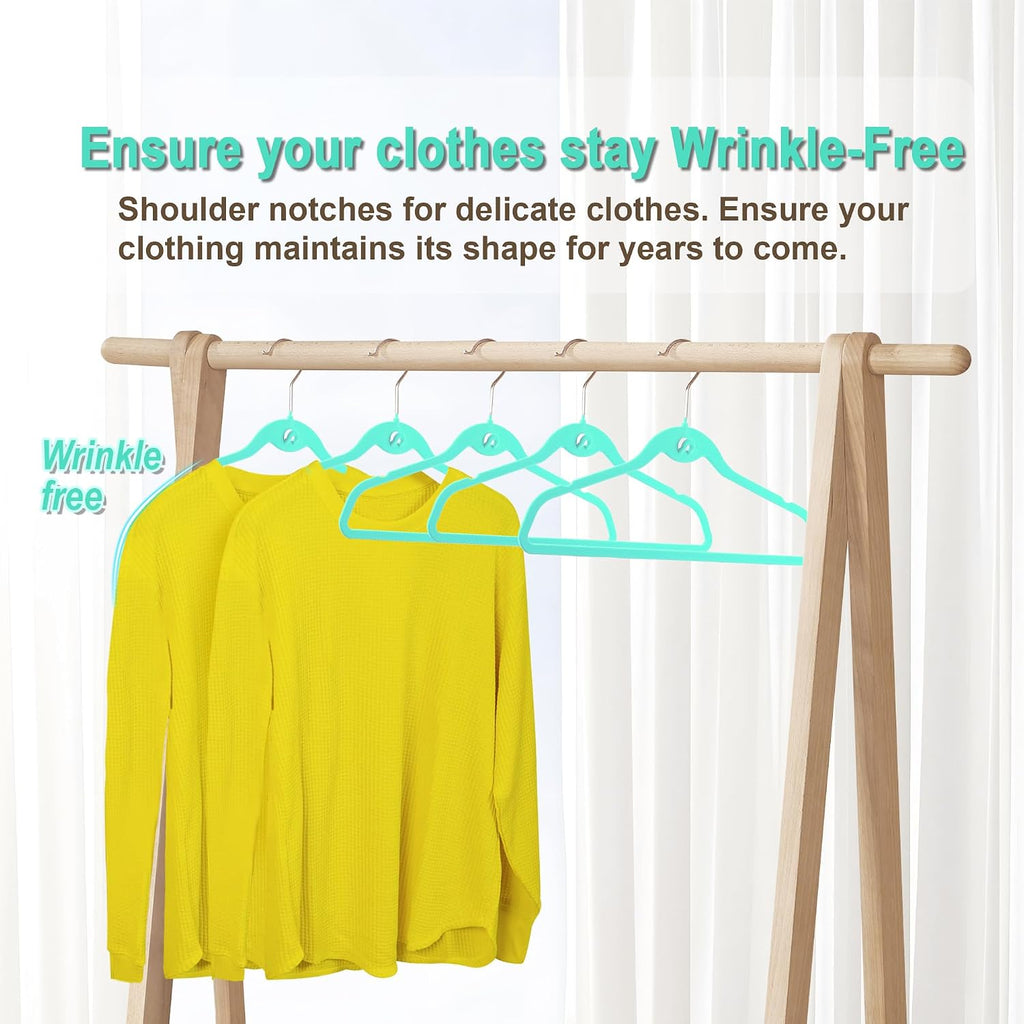 Multi-Color Premium Velvet Hangers with Mini Hooks, Pack of 50, Non Slip, Space Saving Cascading Clothes Hangers, 5