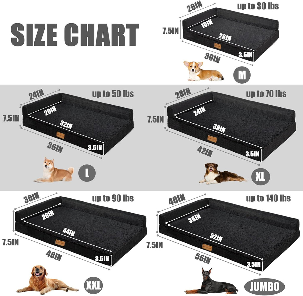 Orthopedic Dog Bed Large Sized Dog 36''X24'', Waterproof L Bolster Medium Pet Sofa Beds with Removable Washable