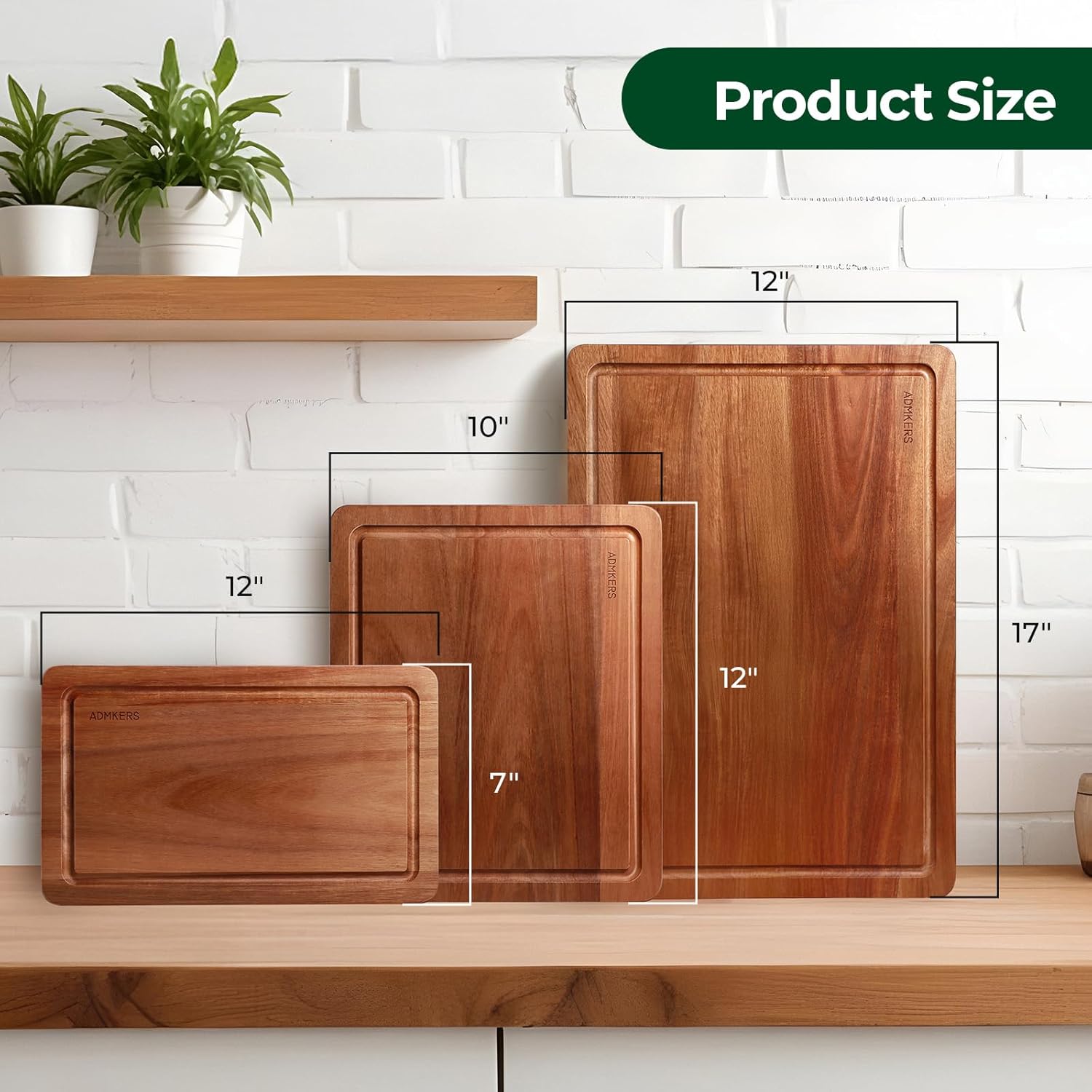 Wood Cutting Boards for Kitchen, Acacia Wooden Cutting Board Set, Charcuterie Board, Large Solid Chopping Board for