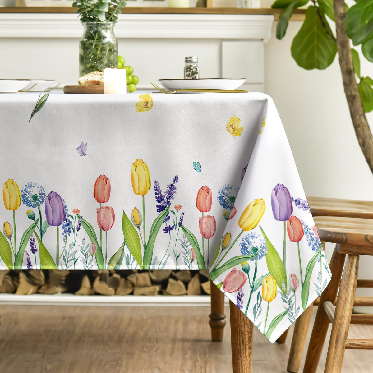 Spring Summer Tablecloth 60 x 84 Inch Rectangular Easter Tulip