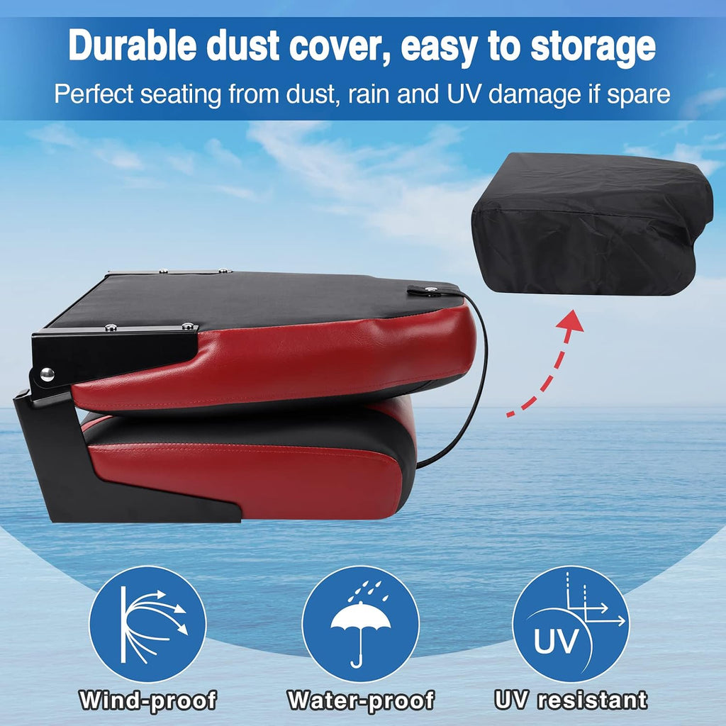 Boat Seat for Boats with 2 Storage Bags High Back Folding Boat Seat Boat Fold Down Seat (2 Packs), Black and Red
