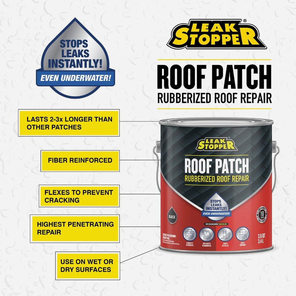 Gibson Leak Stopper Rubberized Roof Patch 1 Gallon | 100% Flexible Instant Sealant for Built-Up Roofs, SBS Modified