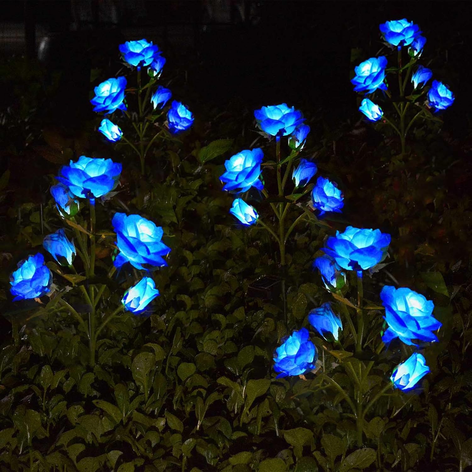 [Upgraded 6 Flowers]Solar Powered Decorative Rose Garden Stake Lights, Waterproof Realistic Artificial Flowers for
