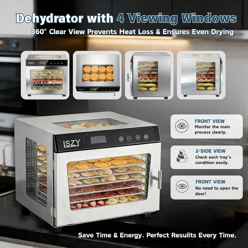 Food Dehydrator Machine, 800W 10 Stainless Steel Trays Dehydrator, 176°F