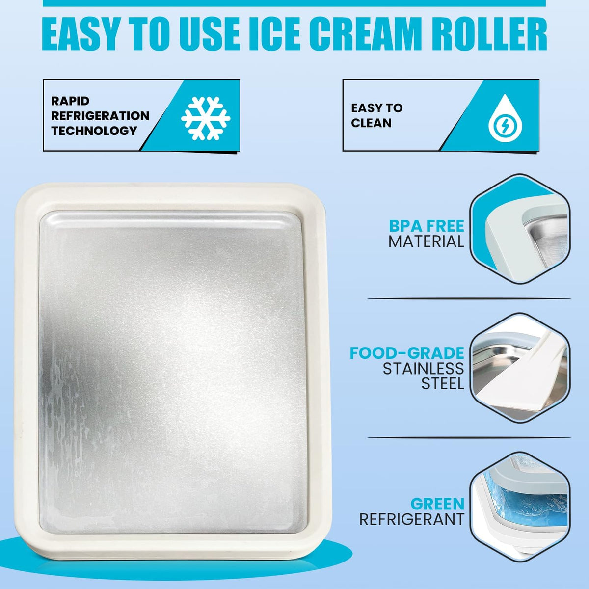 Extra Large Rolled Ice Cream Maker (14"x10") Ice Cream Roller Maker