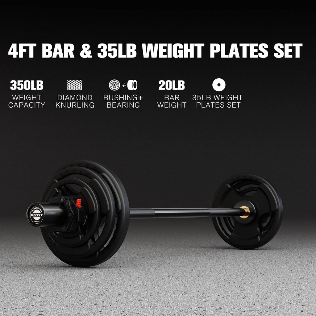 Barbell Weight Set - 4/6FT Olympic Barbell with Weight Plates (55-115LB Total) - Weightlifting Equipment for Squats