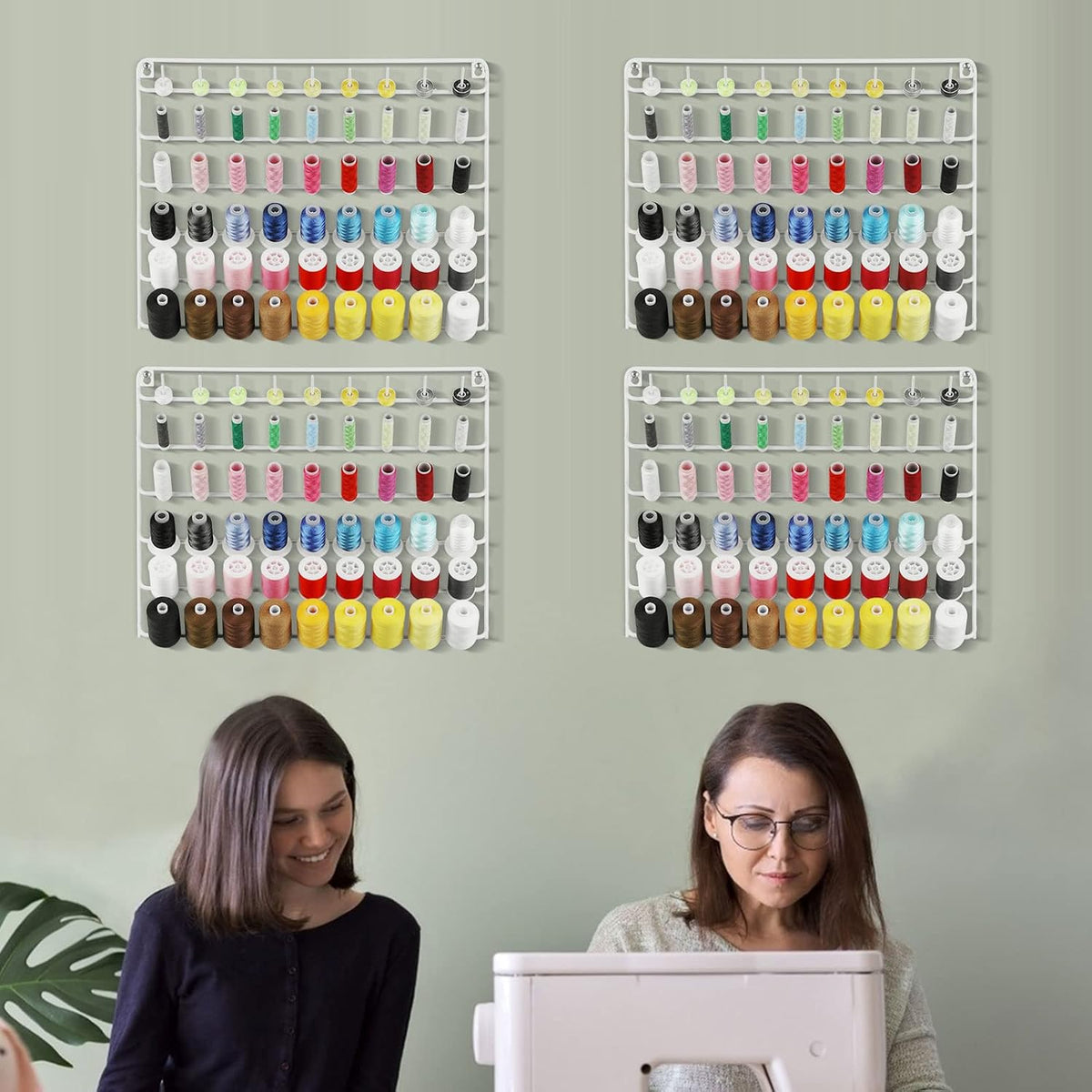 Thread Holder Organizer Wall, 54-Spool Sewing Thread Rack | 4 Pack Embroidery Spool Holder Organizer, Wall Mounted