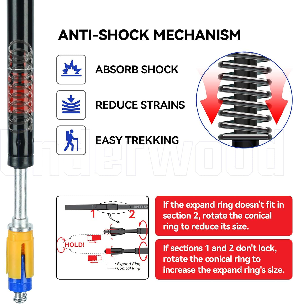 Trekking Poles Collapsible Hiking Poles, Lightweight Aluminum Hiking Sticks | Quick-Lock, Anti-Shock, Adjustable