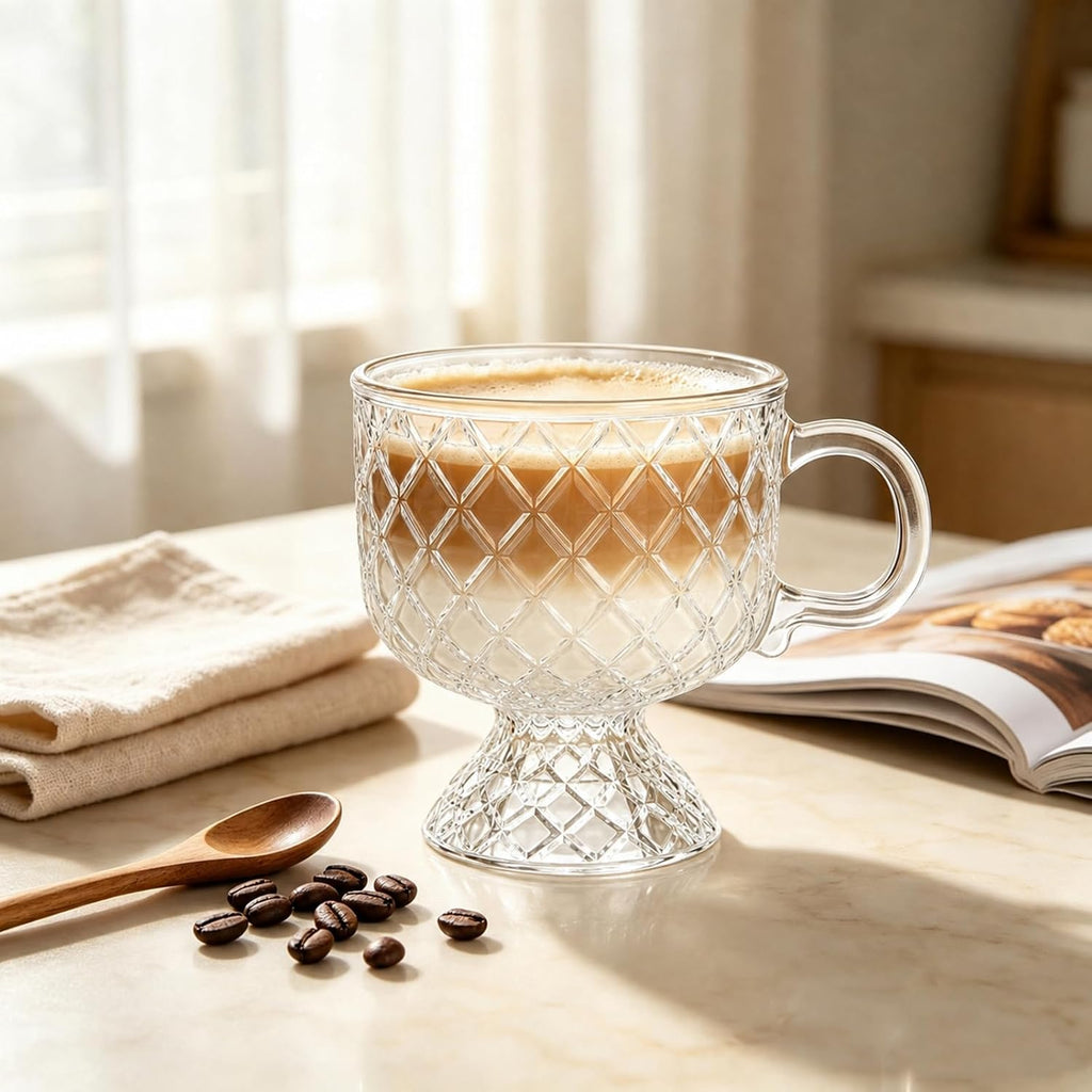 6 Pack Glass Coffee Mugs, 8 Oz Irish Coffee Cups with Handle