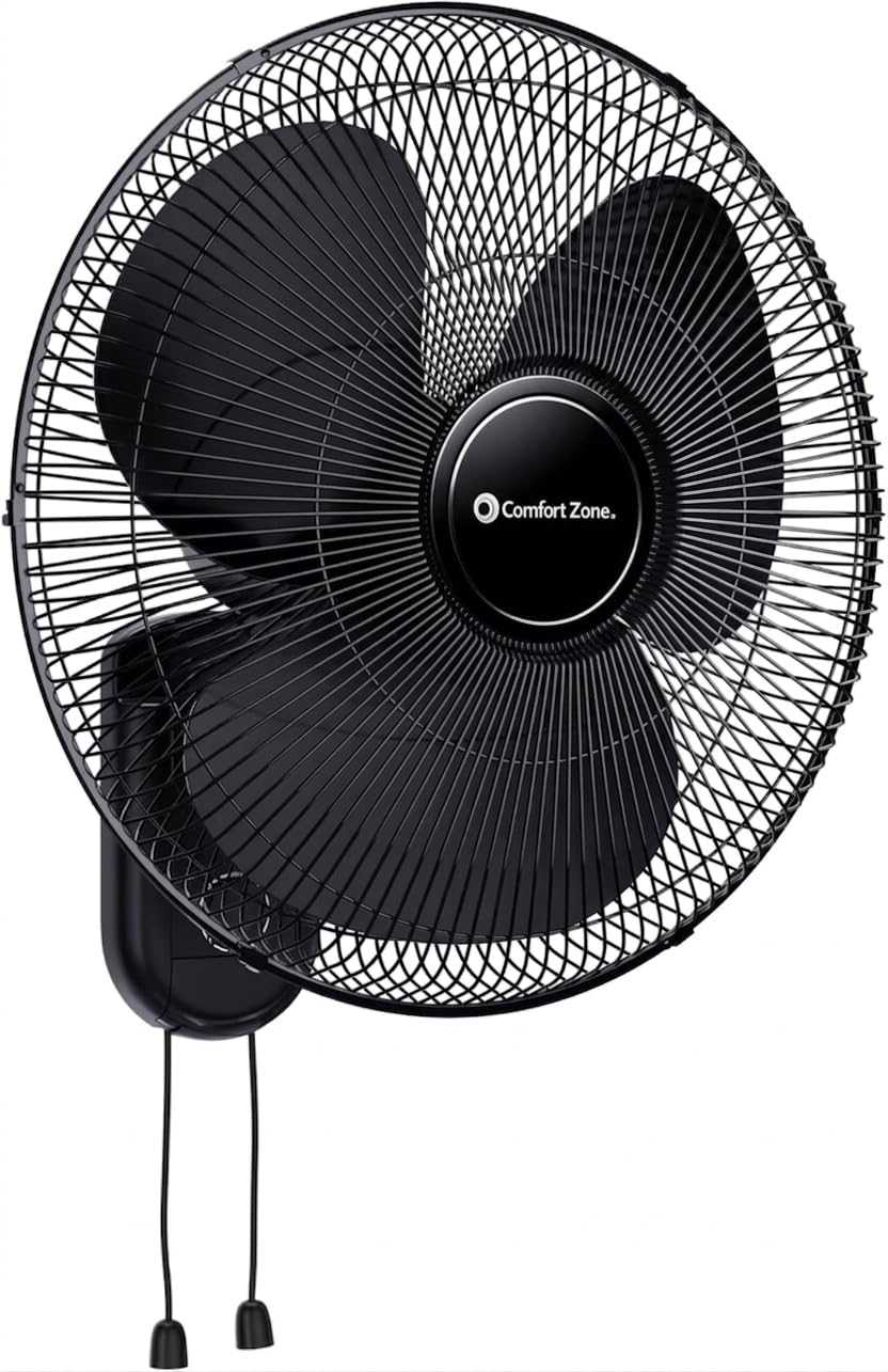 16" Oscillating Wall Mount Fan with Pull Chain - Black