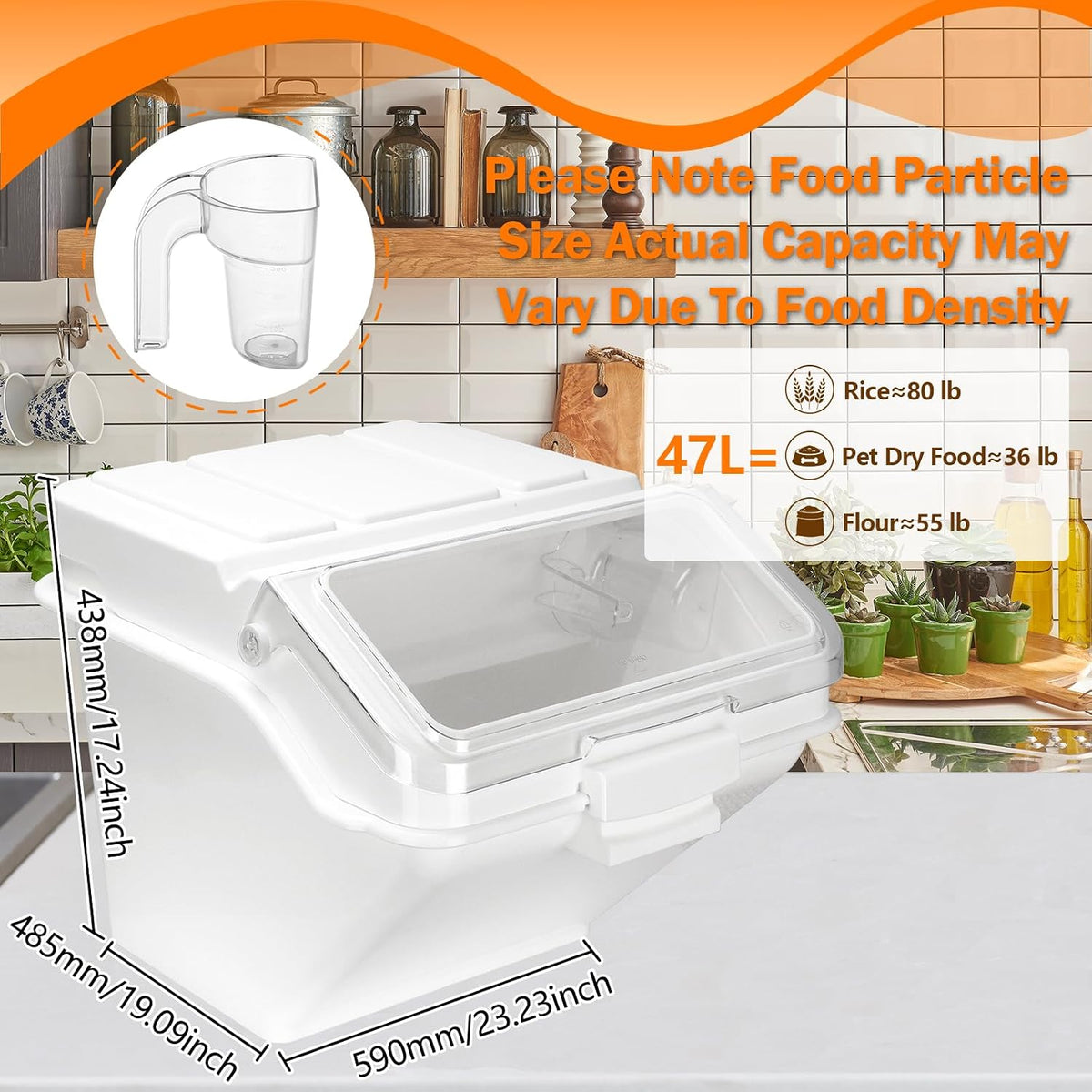 Flour Bin,50lb Stackable Kitchen Ingredient Storage Container with Lid - Food Pantry Organizer for Flour, Sugar