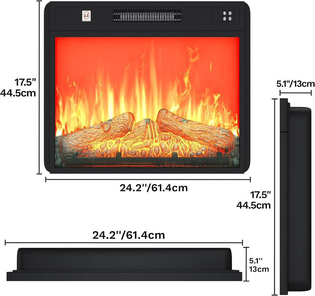 23 Inches Electric Fireplace Insert, Recessed Fireplace Heater with Remote Control, Adjustable Temperature, 6H Timer