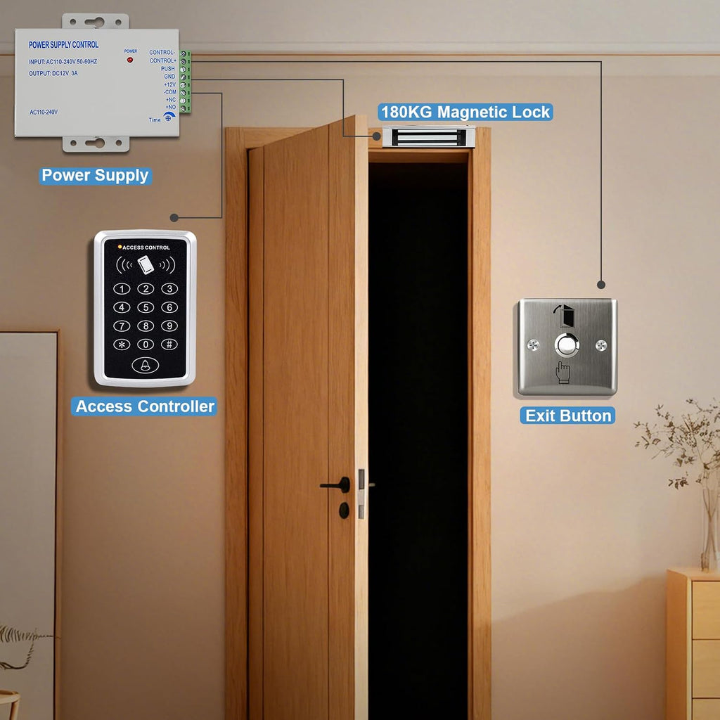 Door Entry System with Waterproof Access Control Keypad Power Supply DC 12V,Door Lock Release Switch,Electric Lock