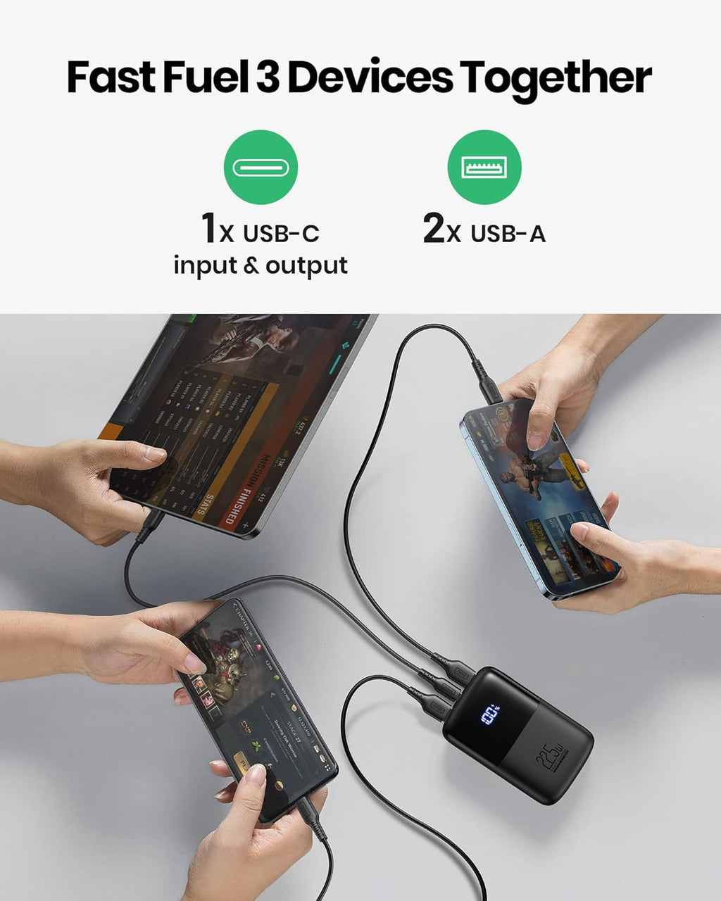 Portable Charger, Smallest 22.5W 10000mAh Power Bank, USB C in/Output Fast Charging 3-Output Mini Battery Pack