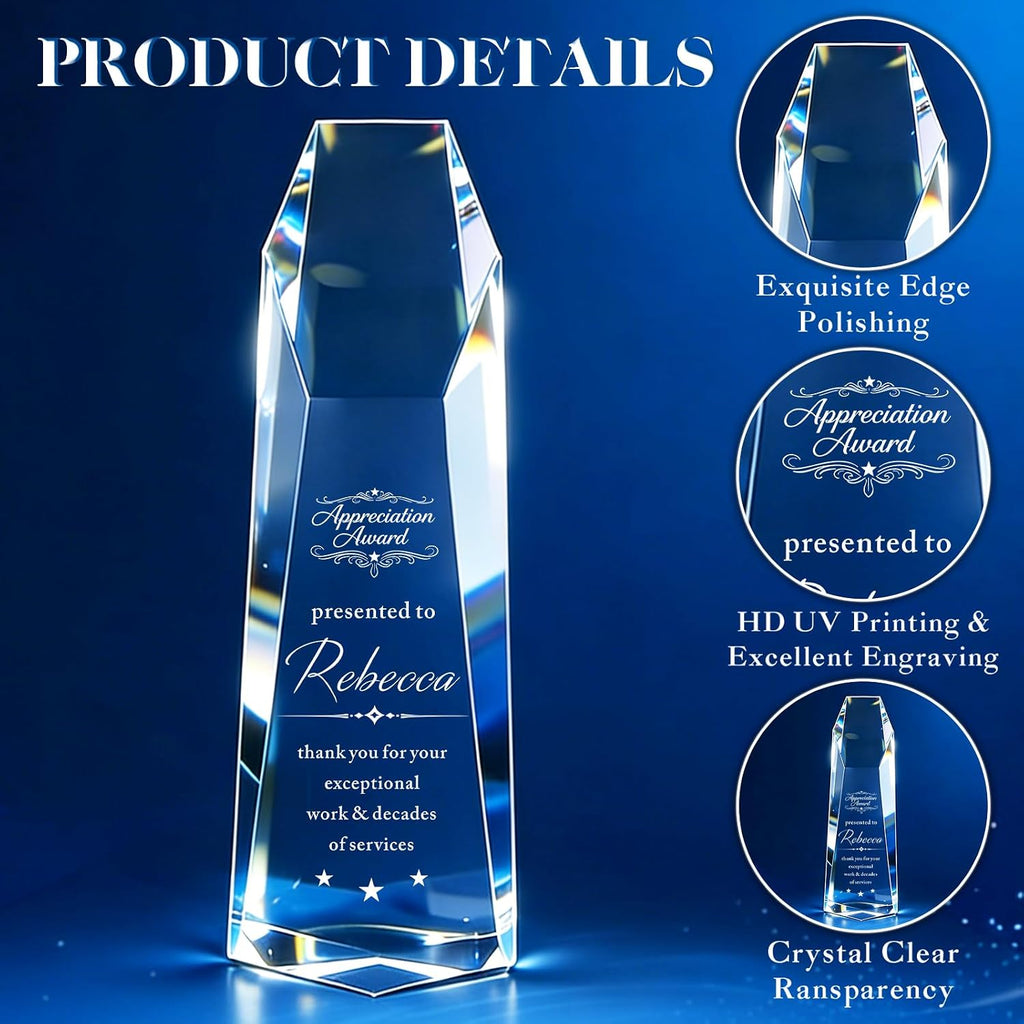 Customizable Crystal Award Trophy with Company Logo Text & Employee Name