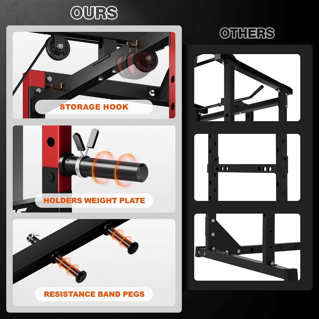 S21 Power Cage, Multi-Function Power Rack with Adjustable Cable Crossover System, 2000LBS Squat Rack for Home Gym