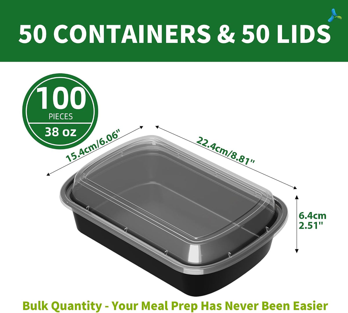 38oz Meal Prep Containers, 50 Pack Disposable Food Storage Boxes with Lids
