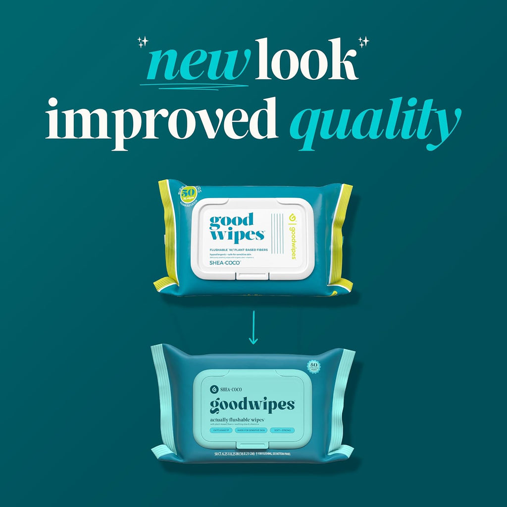Flushable Wipes - Shea-Coco, 318 Wipes (6 Pack + 1 Travel Size)