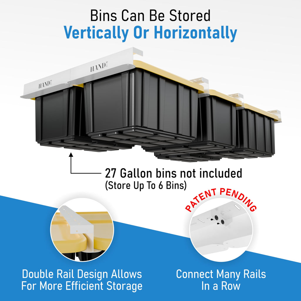 USA Based Overhead Garage Storage Rack, Connectable Heavy Duty Metal Ceiling Rails Garage Storage Organization