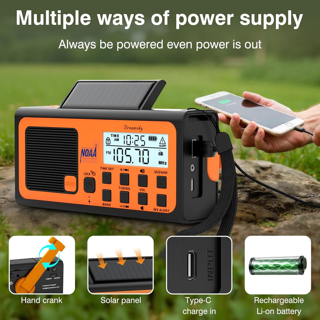 Emergency Radio NOAA Weather Alert with Hand Crank | Radio Portable AM FM SW, 18500mWh Rechargeable Battery Operated