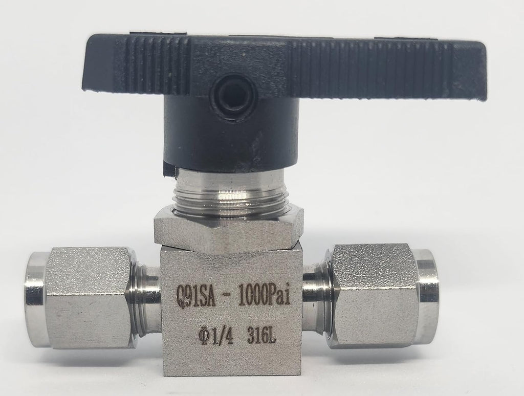 Stainless Steel Mini Ball Valve, 1/4", 316 Stainless Steel, 1000 PSI. Swagelok Compatible SS-42GS4, SS42GS4 Parker Compatible 4A-MB4LPFA-SSP. 1/4" Valve.