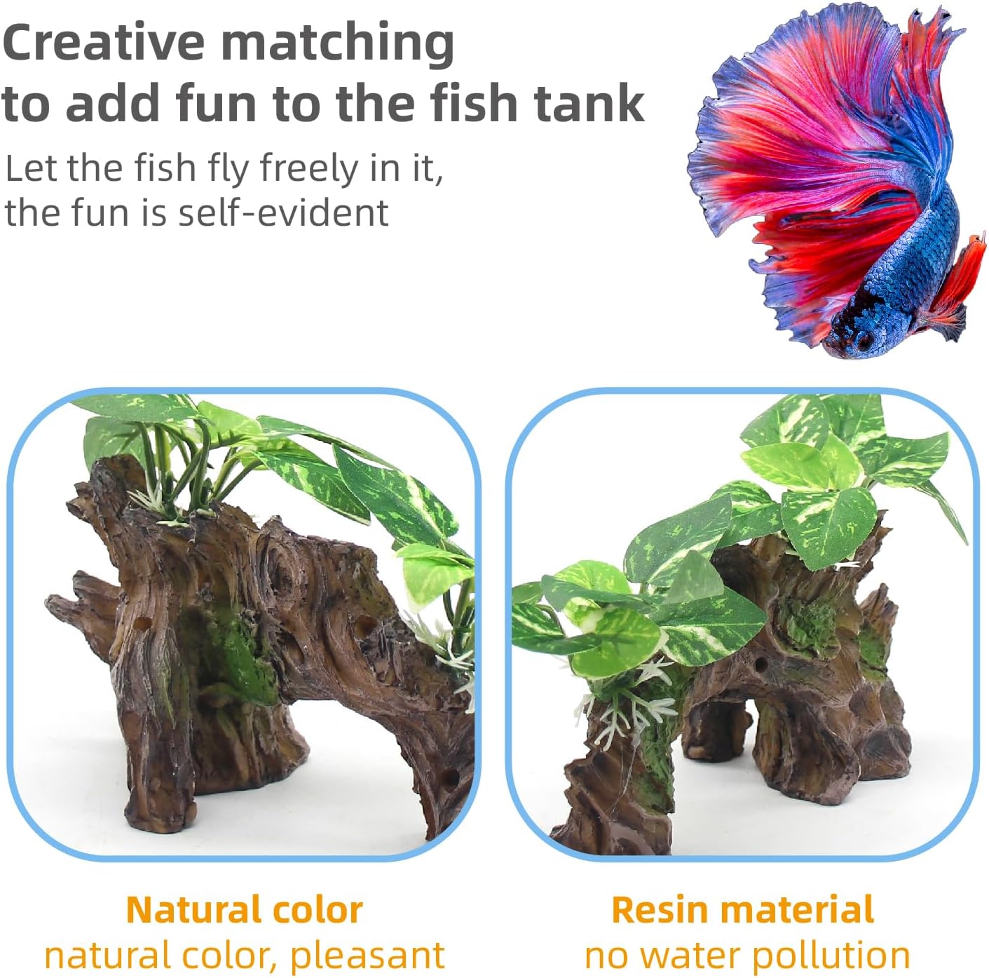 Aquarium Decor Ornaments Artifical Driftwood Cave Fish Tank Decorations Silk Aquarium Plants for Betta Fish Tank