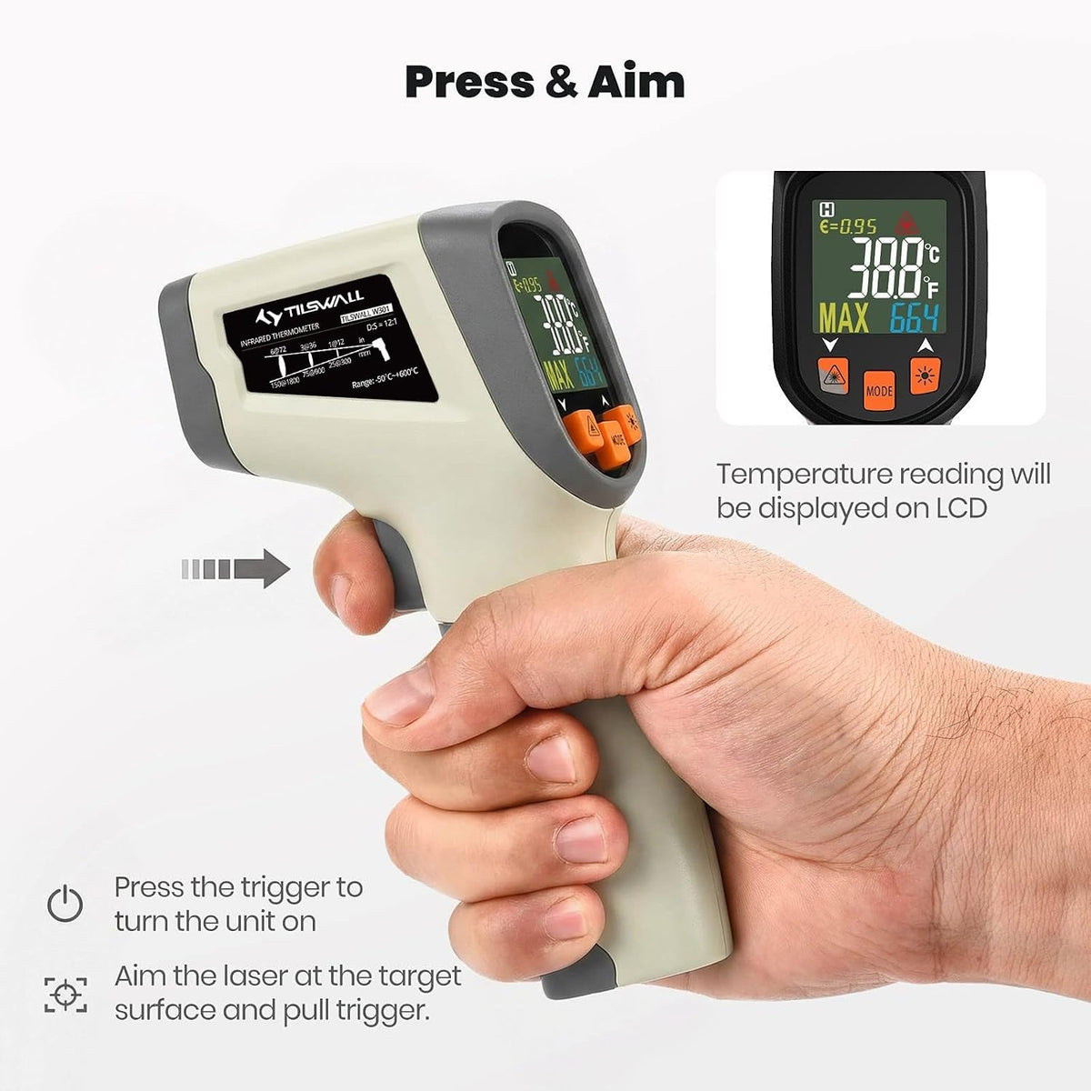 Infrared Thermometer, Laser Temperature Gun -58°F~1112°F,Off-White
