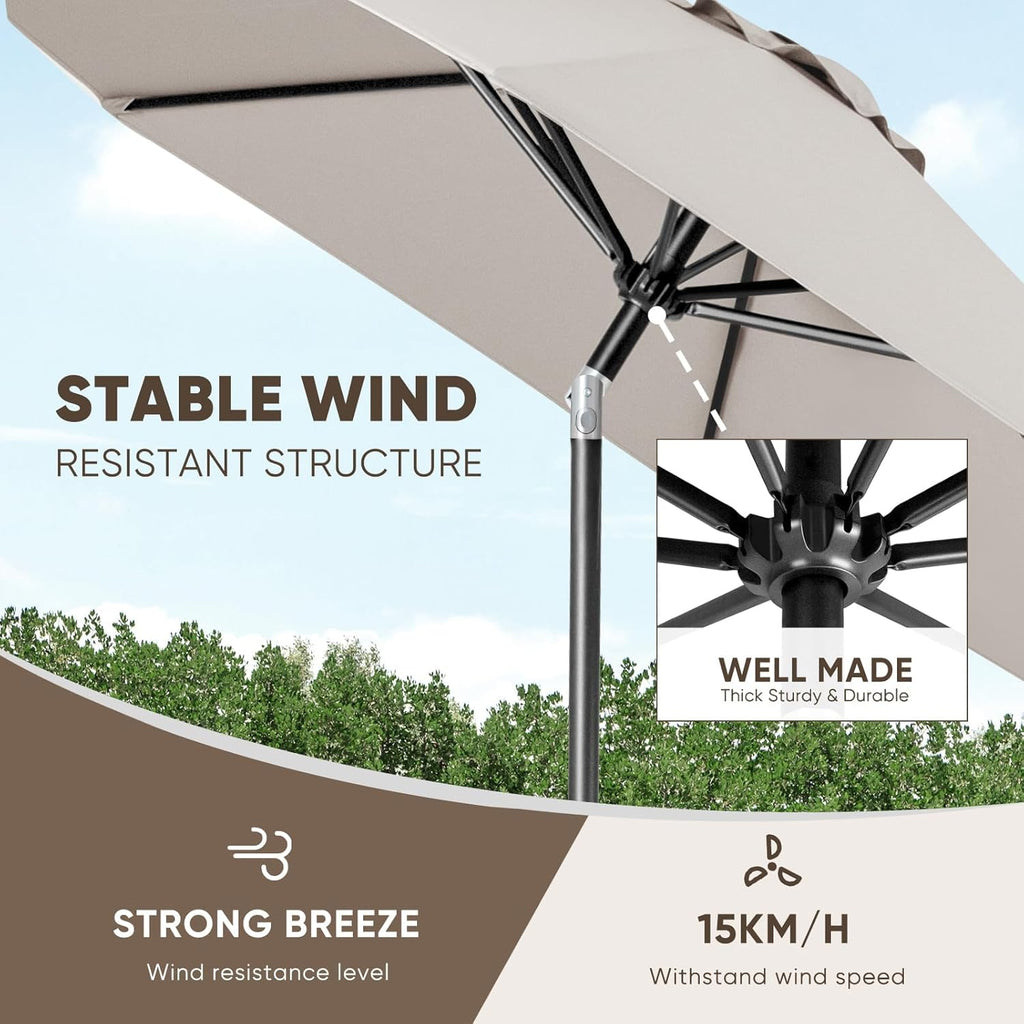 Patio Market Outdoor Table Umbrella with Push Button Tilt and Crank, Large Sun Umbrella with Sturdy Pole & Fade