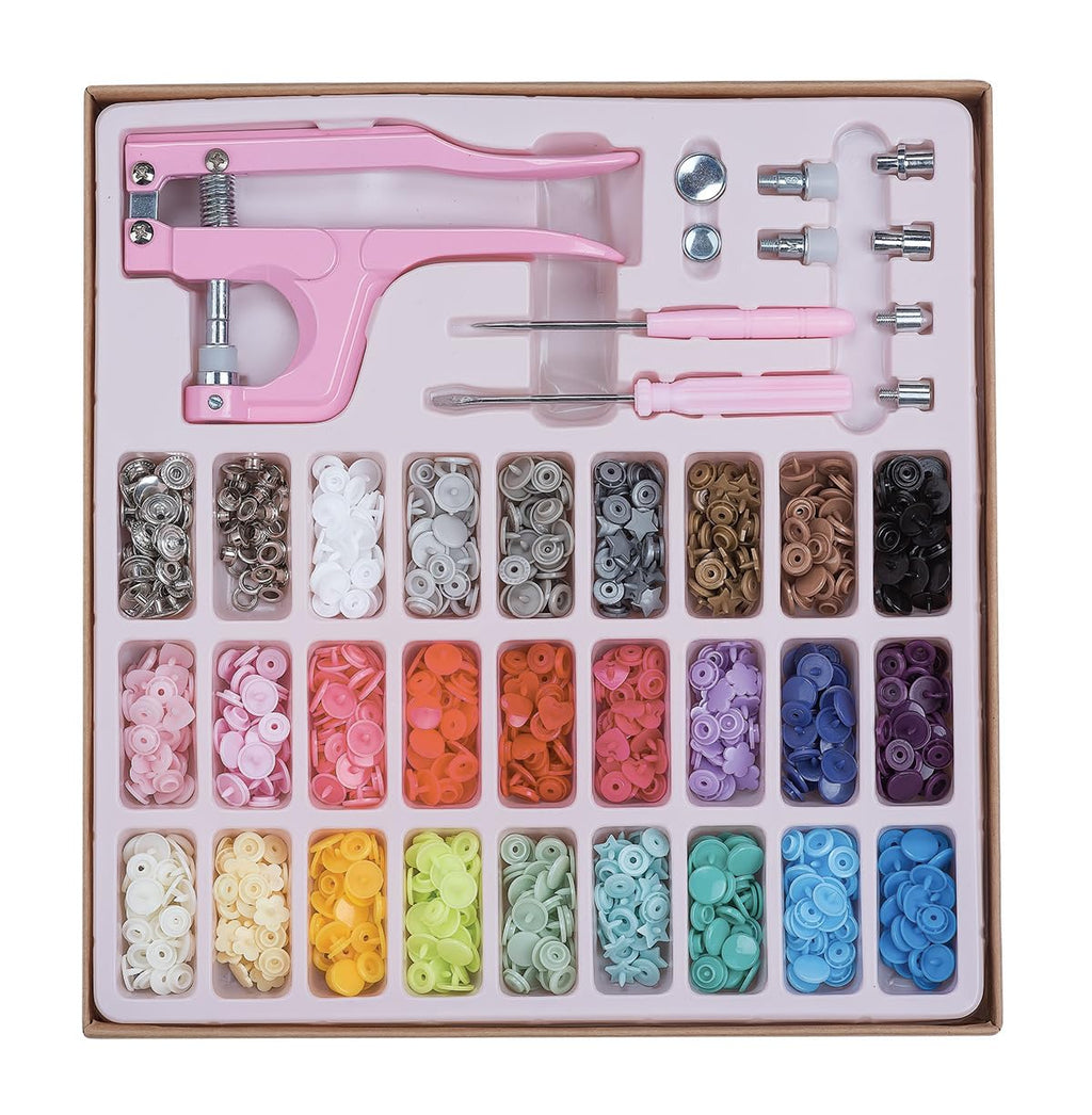 Plastic Snap Fastener Kit with Snaps Pliers (Pink)