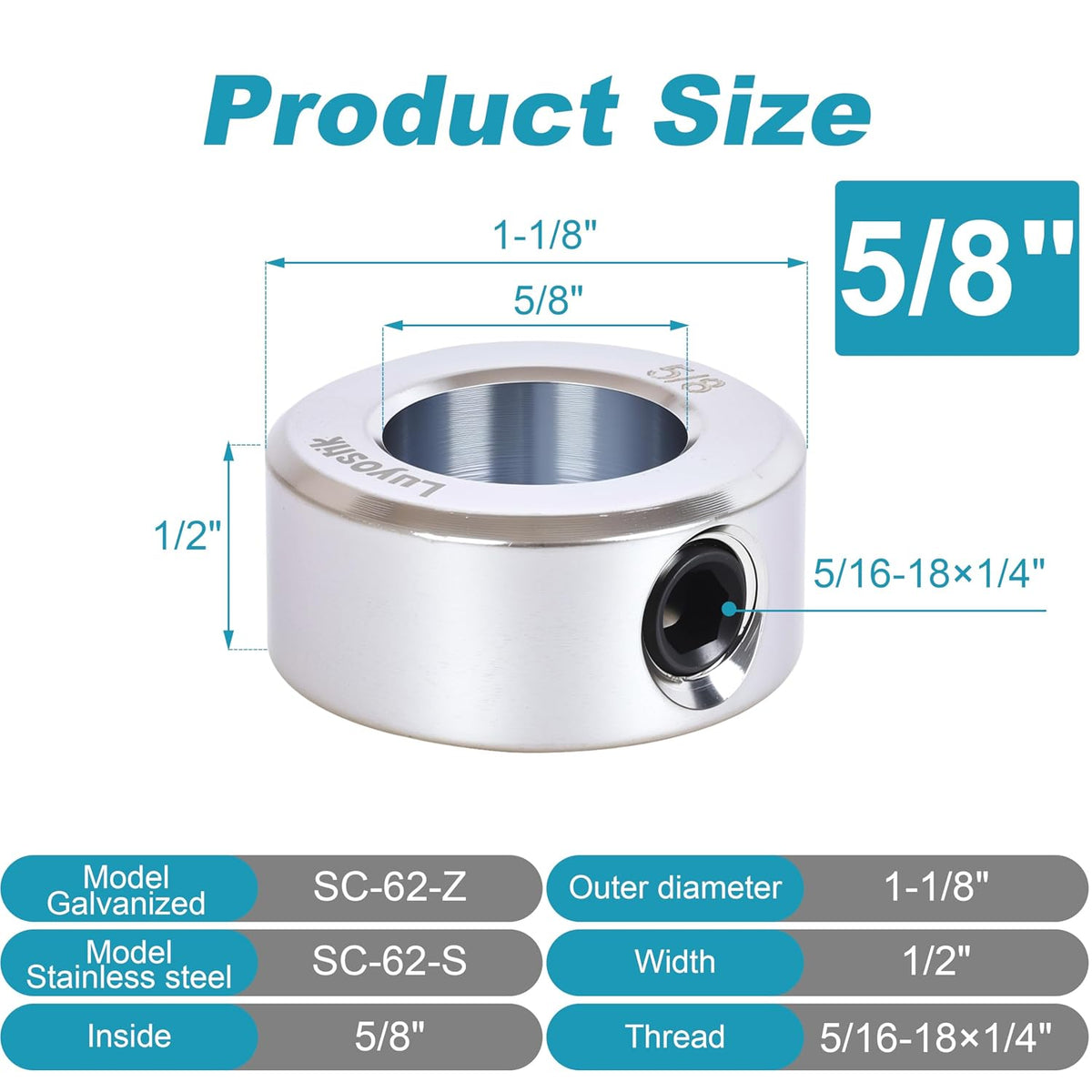 4pcs 5/8" bore Shaft Collar,Zinc Plated Set-Screw Shaft Collars