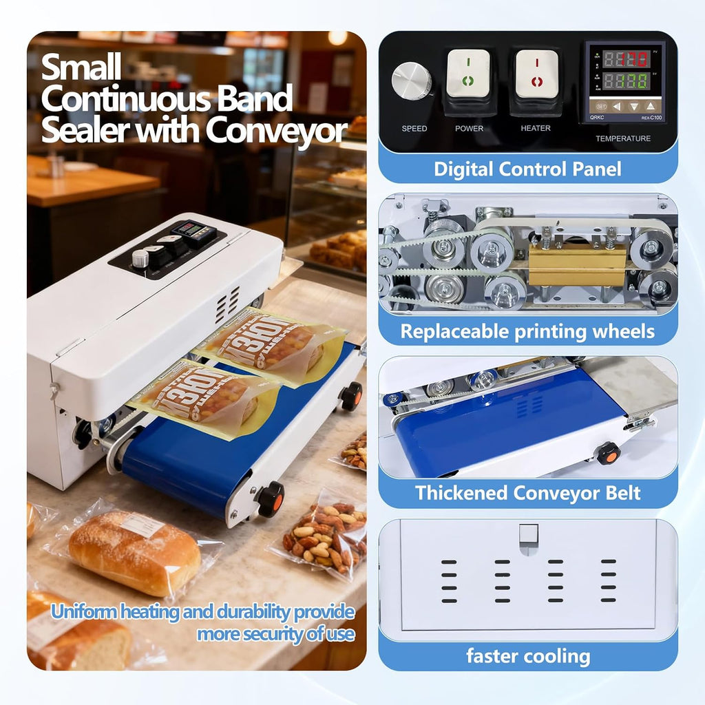 Commercial Heat Sealer Machine, Automatic Continuous Bag Band Sealing Machine with Digital Temperature Control