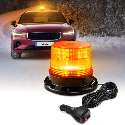 40 LED Strobe Light Amber Warning safety Flash Beacon Lights | 12V-24V with Magnetic and 16ft Straight Cord for