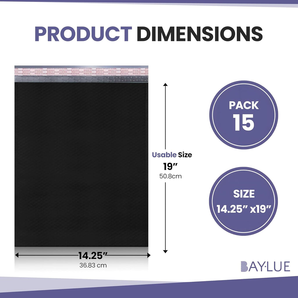 Black Bubble Mailers 14.25x20, Self Seal Poly Padded Envelopes #7, 15 Pack