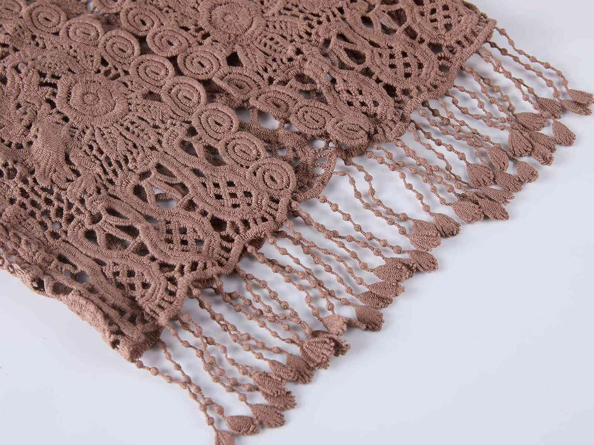 Girls Crochet Vest Cardigan with Fringe V-Neck Sleeveless Boho Vest Hollow Out Cardigan