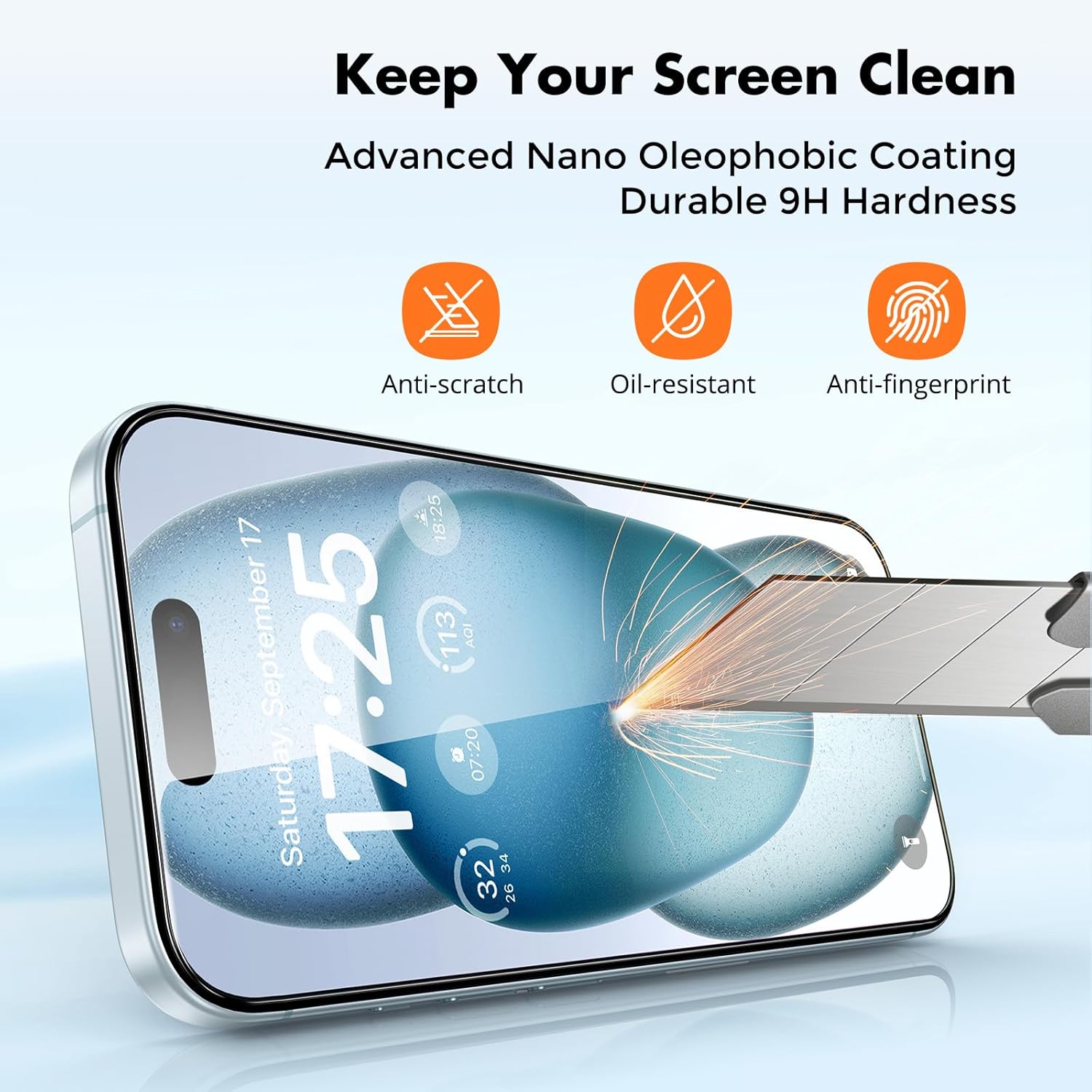 3-Pack Screen Protector for iPhone 15, Double Shatterproof Tempered Glass [Easy Installation Frame] [9H Hardness]