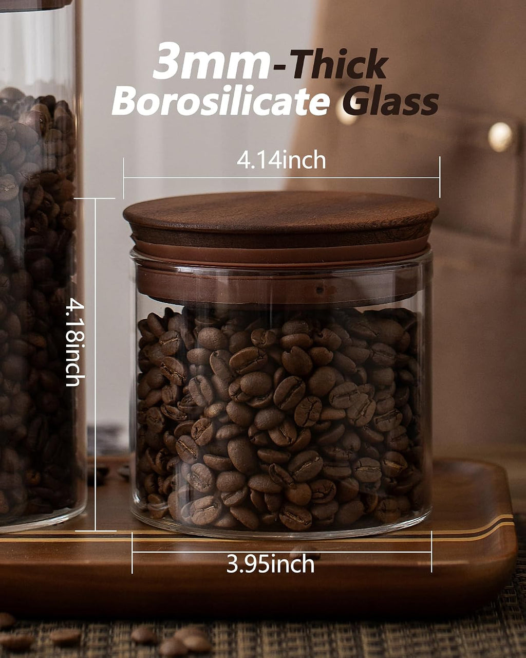 17 oz Coffee Canister with Scoop and Wooden Lids, Airtight Glass Coffee Beans Storage Container Sets of 2 for Ground