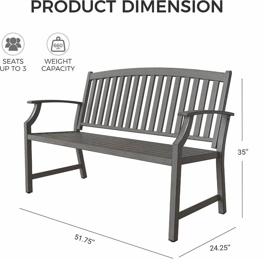 Farmhouse Outdoor Bench, Garden Benches with Anti-Rust Aluminum, Faux Wood Grain Finish Frame Patio Bench for Front